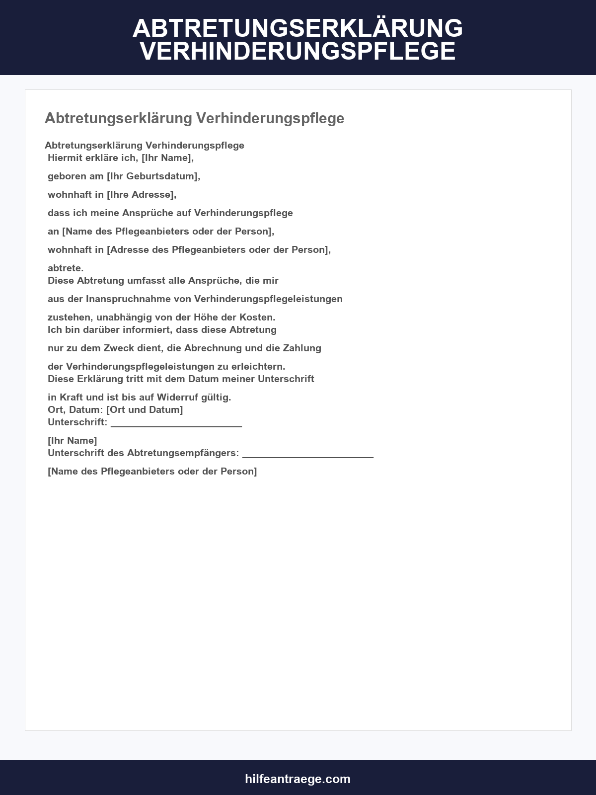 Abtretungserklärung Verhinderungspflege Muster