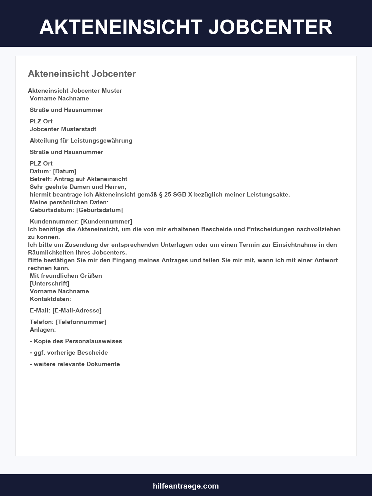Akteneinsicht Jobcenter Muster