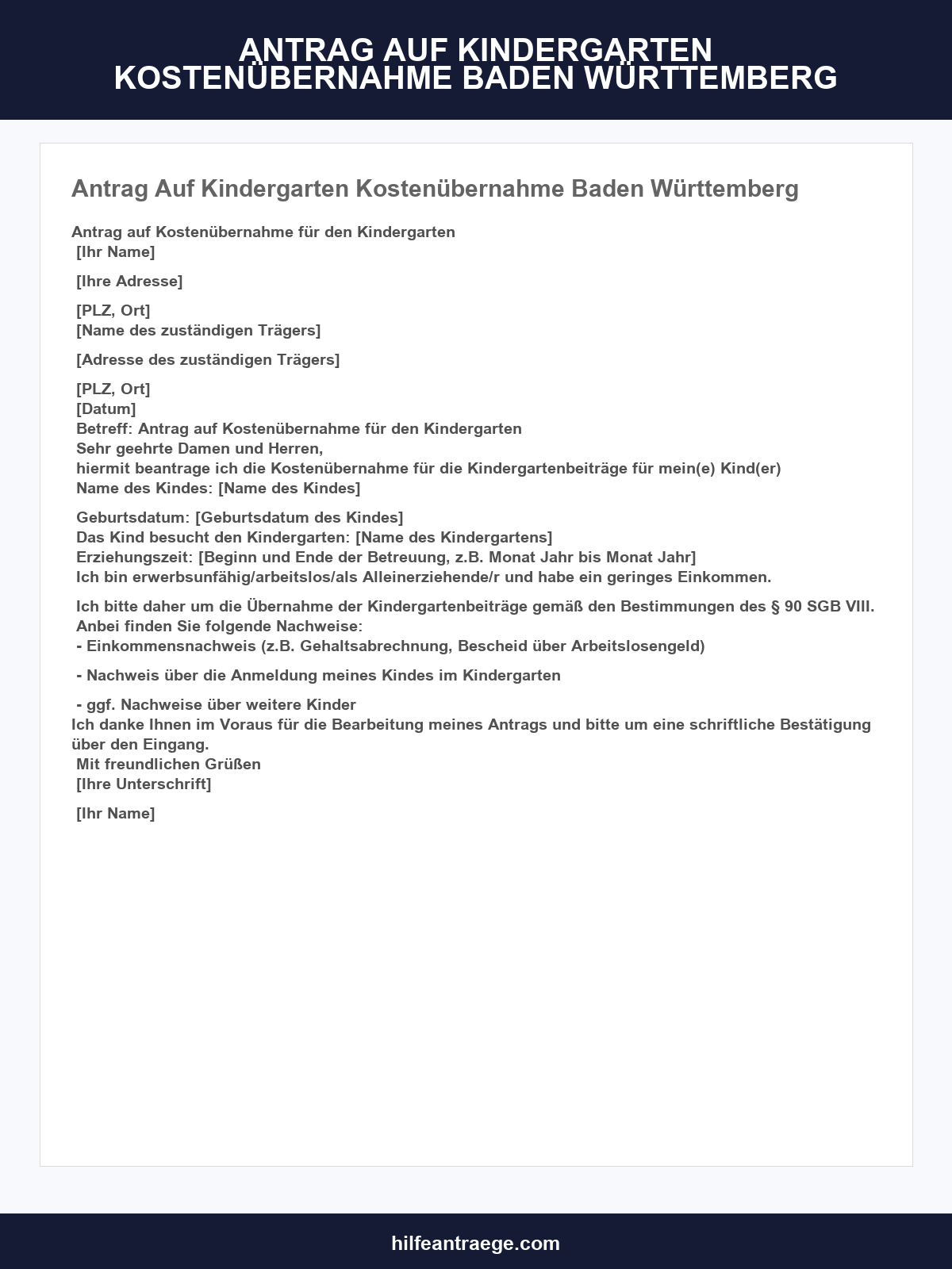 Antrag Auf Kindergarten Kostenübernahme Baden-Württemberg