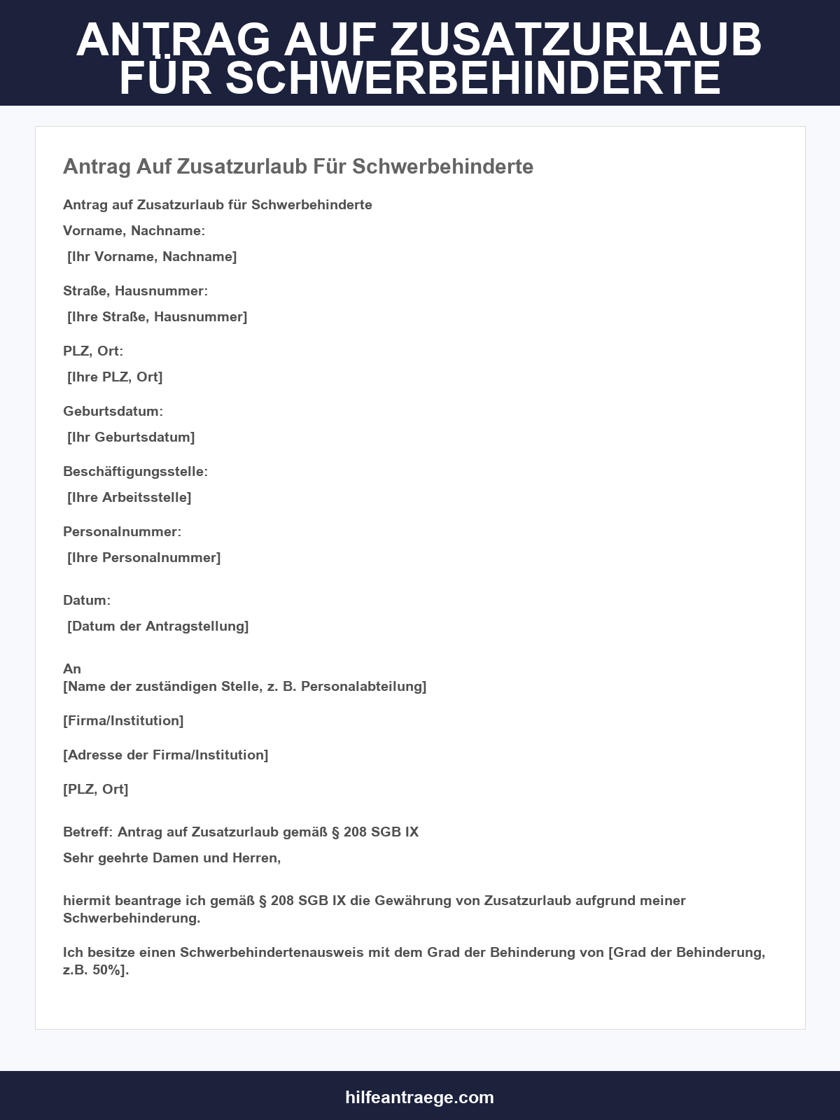 Antrag Auf Zusatzurlaub Für Schwerbehinderte Muster