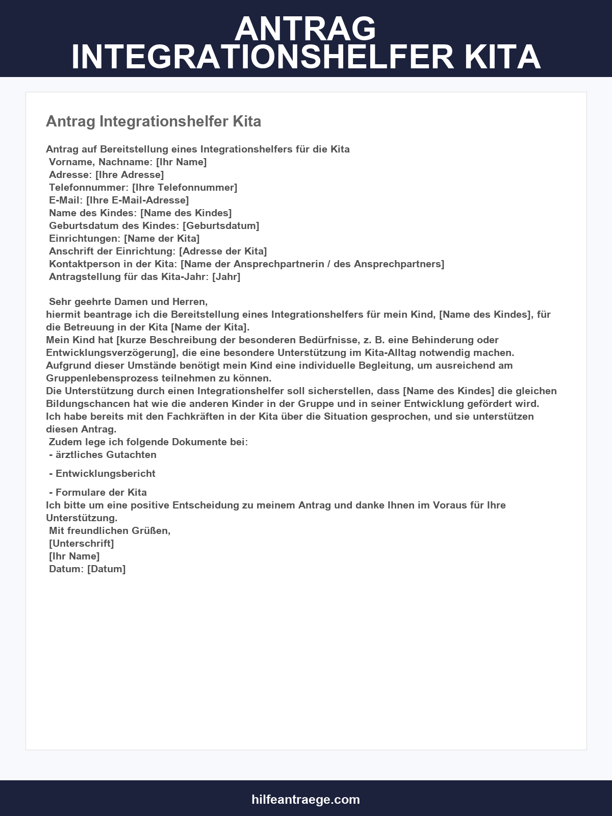 Antrag Integrationshelfer Kita Muster