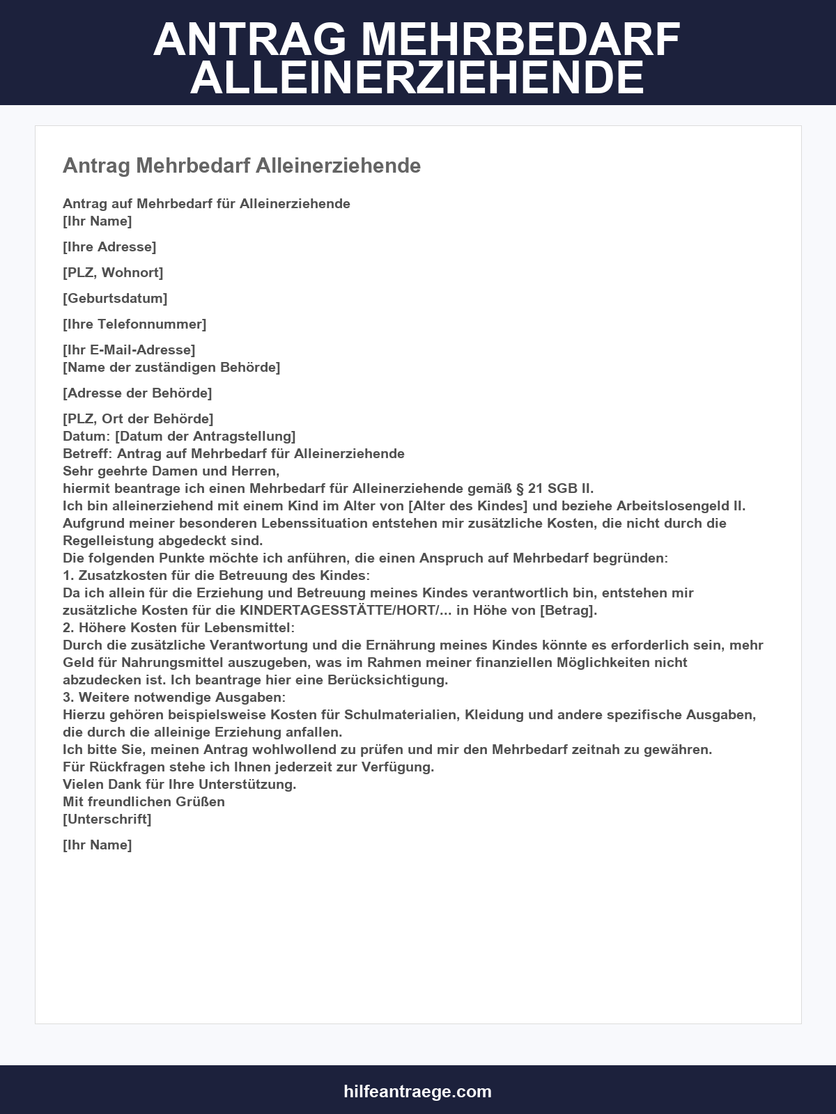 Antrag Mehrbedarf Alleinerziehende