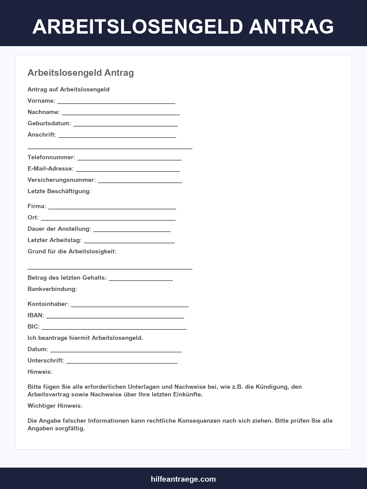 Arbeitslosengeld Antrag