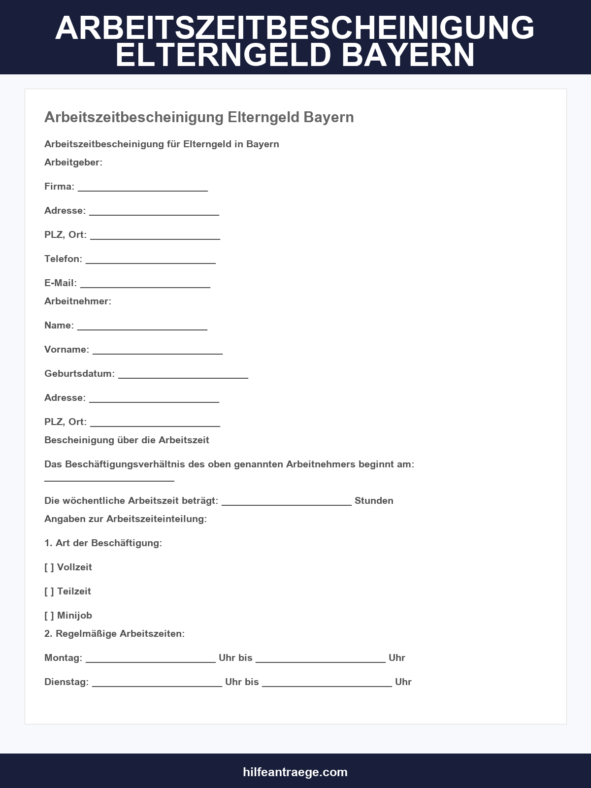 Arbeitszeitbescheinigung Elterngeld Bayern
