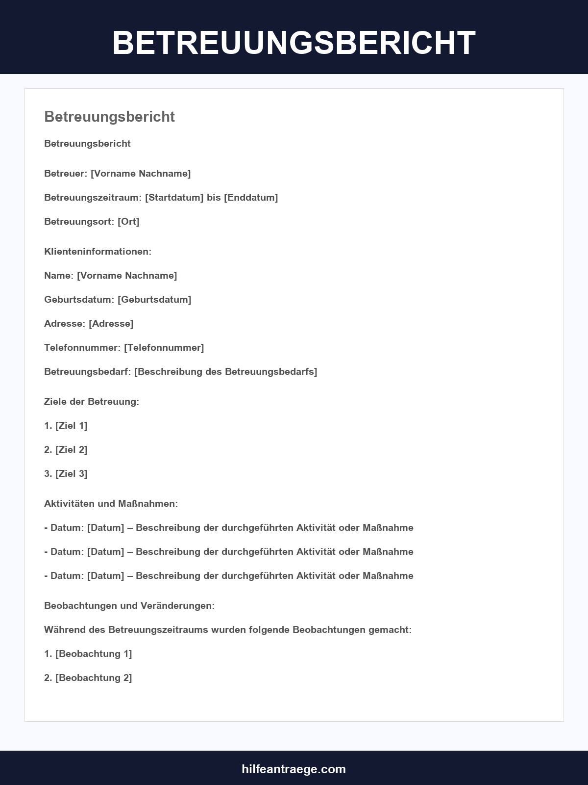 Betreuungsbericht Muster