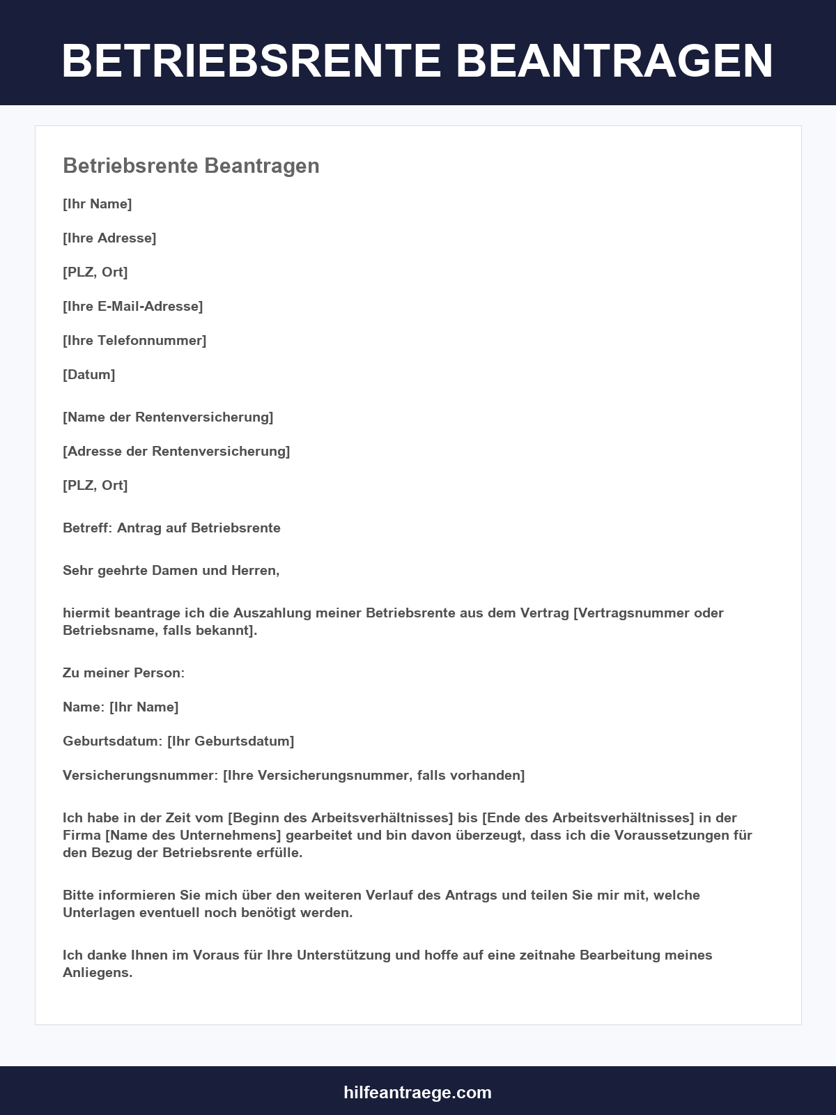 Betriebsrente Beantragen Musterbrief
