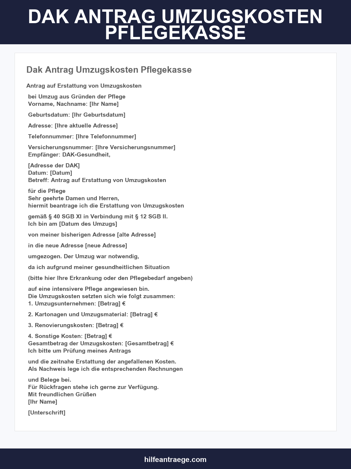 Dak Antrag Umzugskosten Pflegekasse