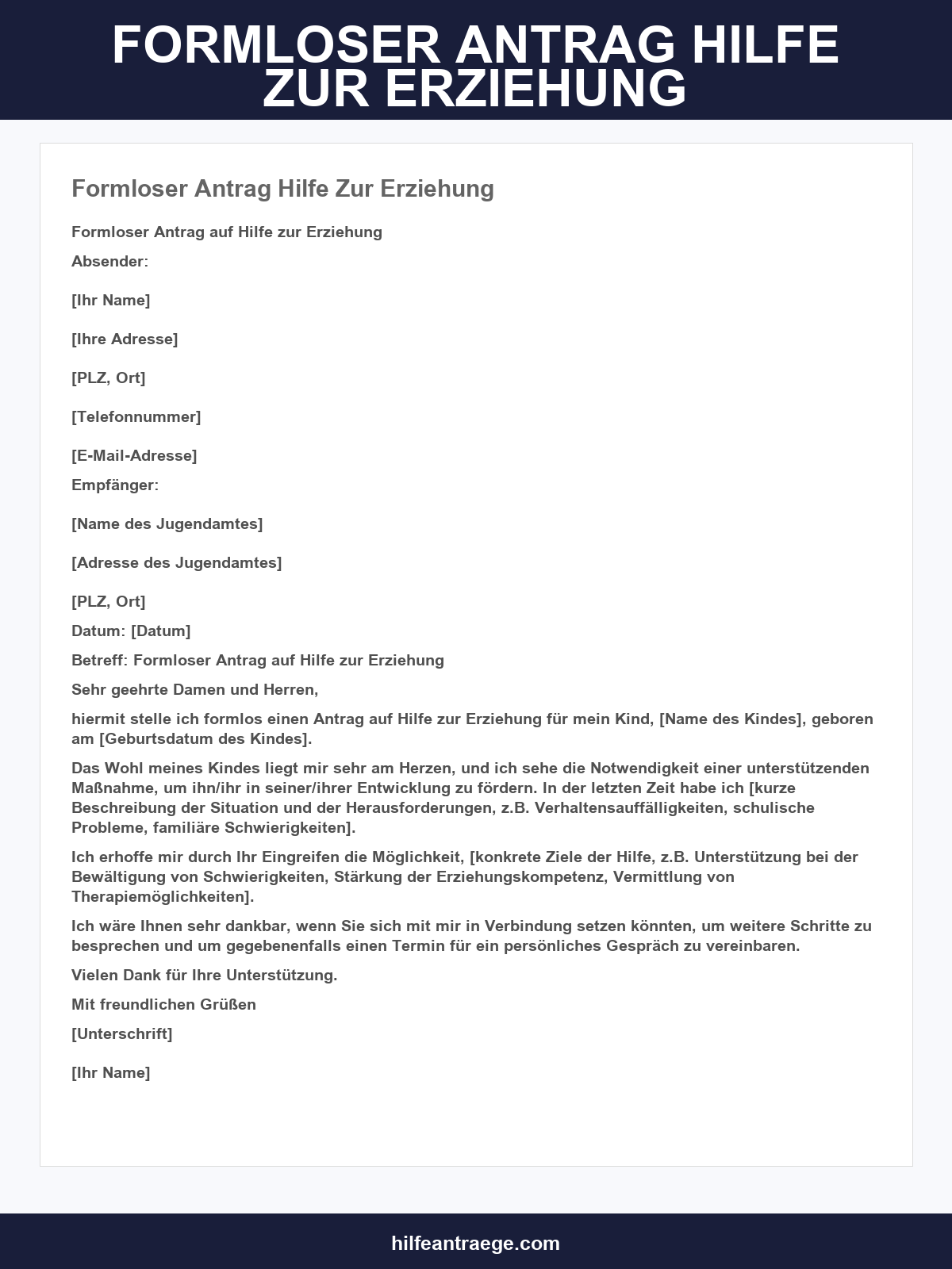 Formloser Antrag Hilfe Zur Erziehung Muster