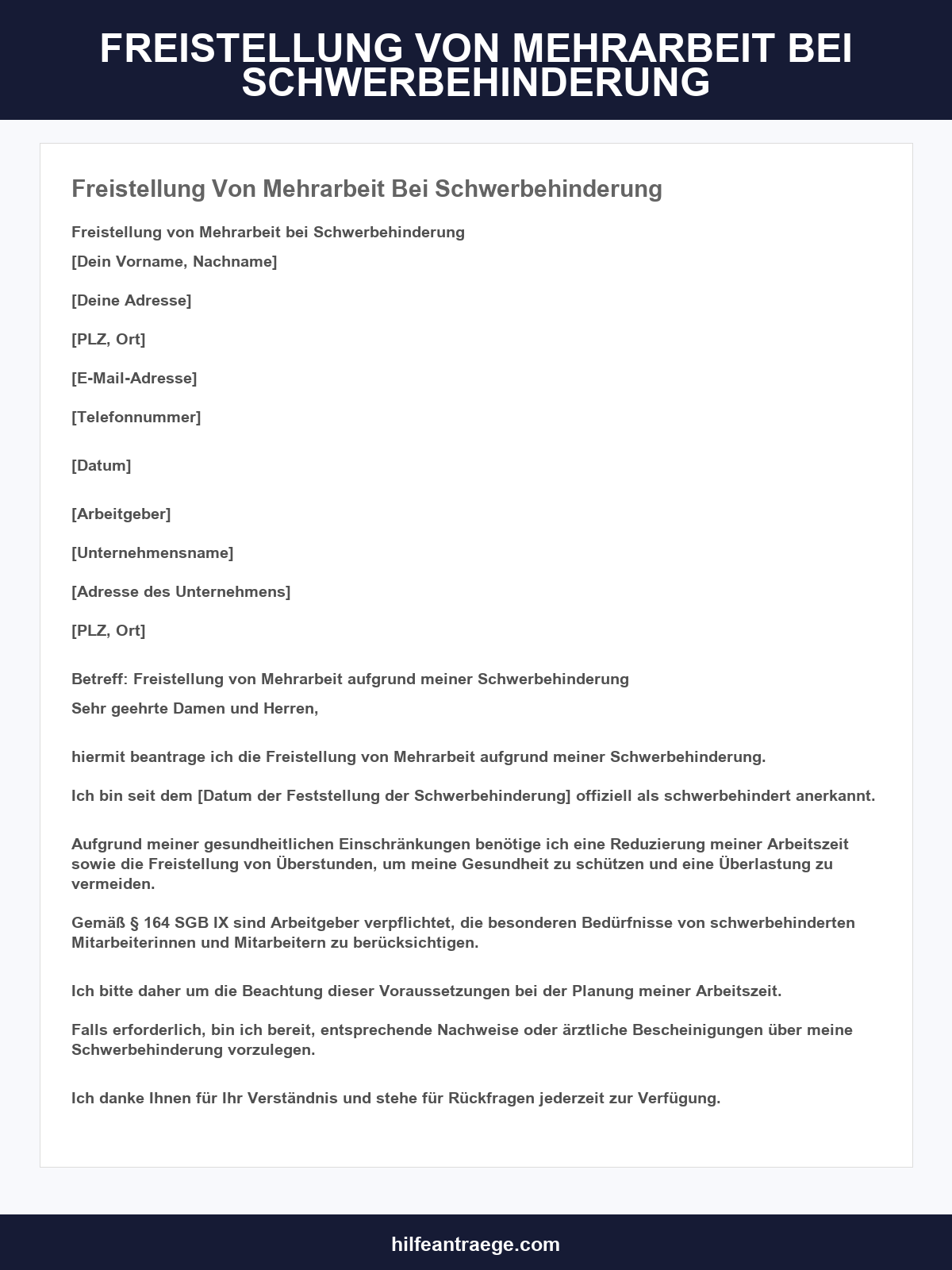 Freistellung Von Mehrarbeit Bei Schwerbehinderung Muster