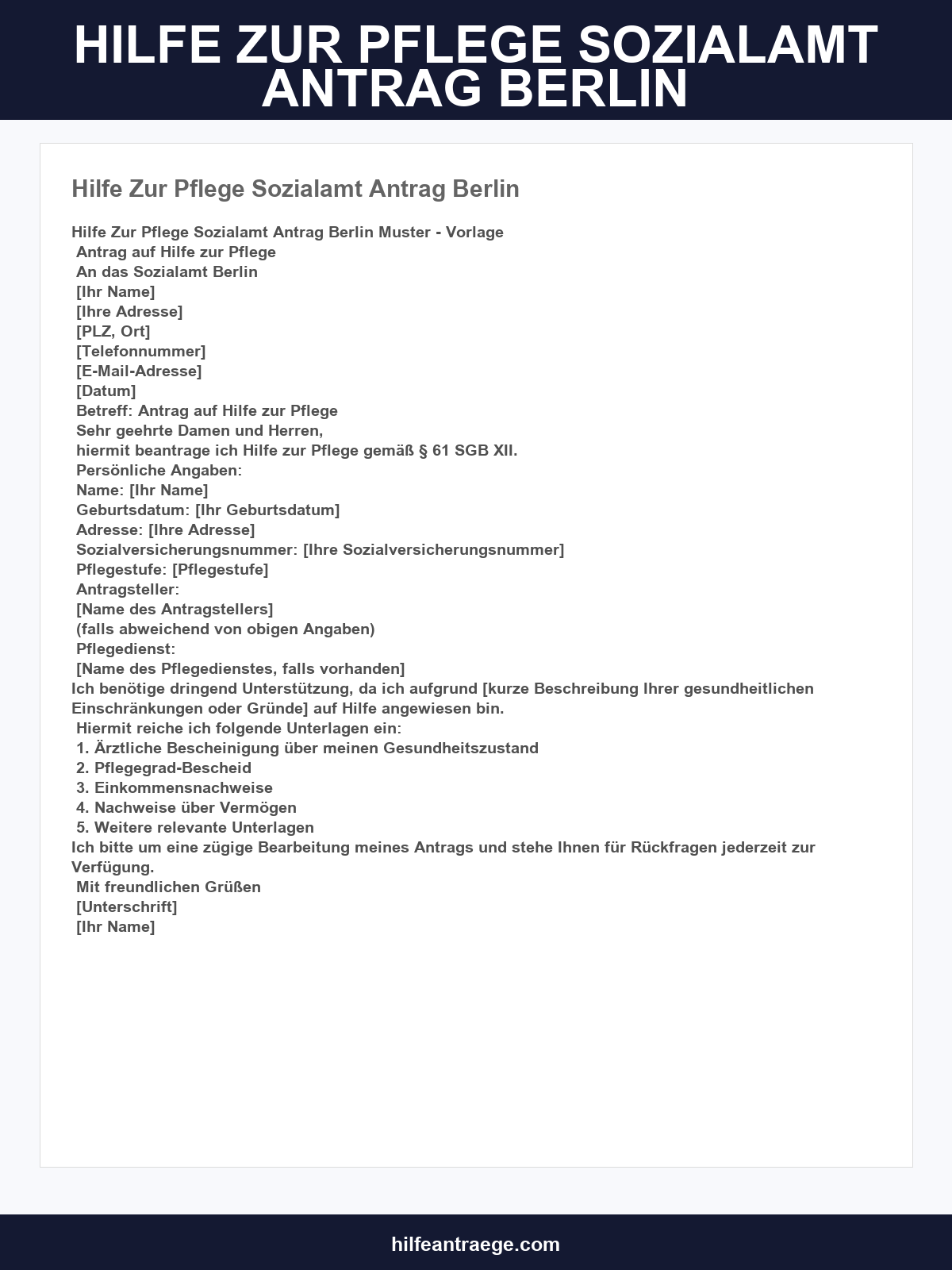 Hilfe Zur Pflege Sozialamt Antrag Berlin