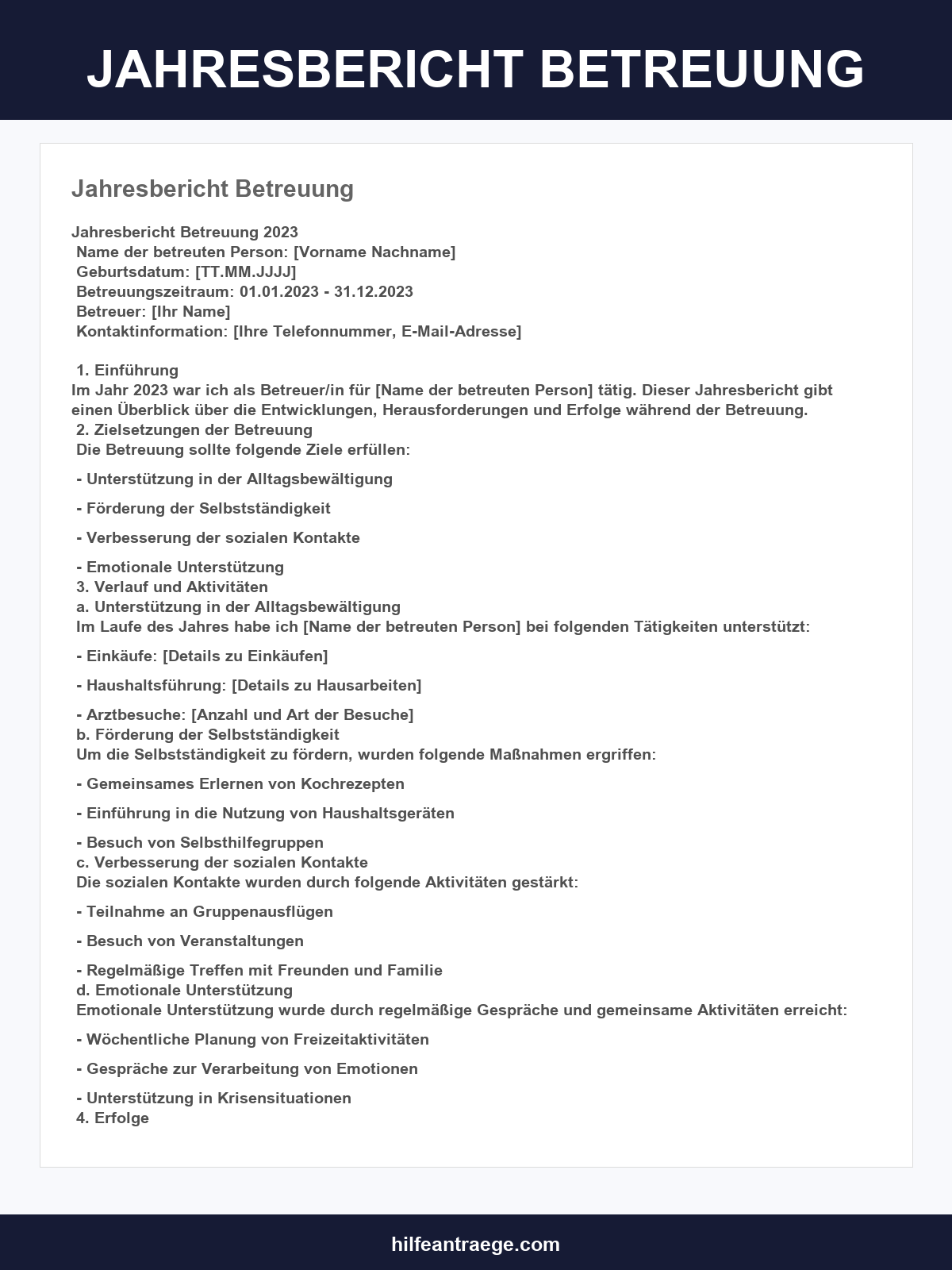 Jahresbericht Betreuung Muster