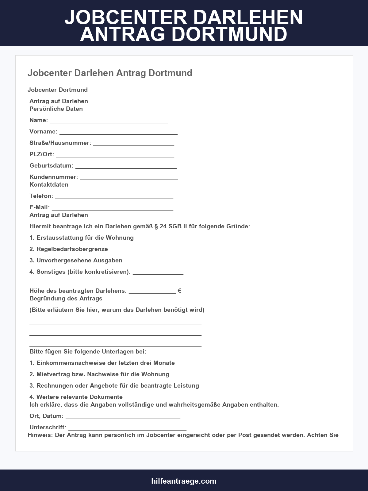 Jobcenter Darlehen Antrag Dortmund