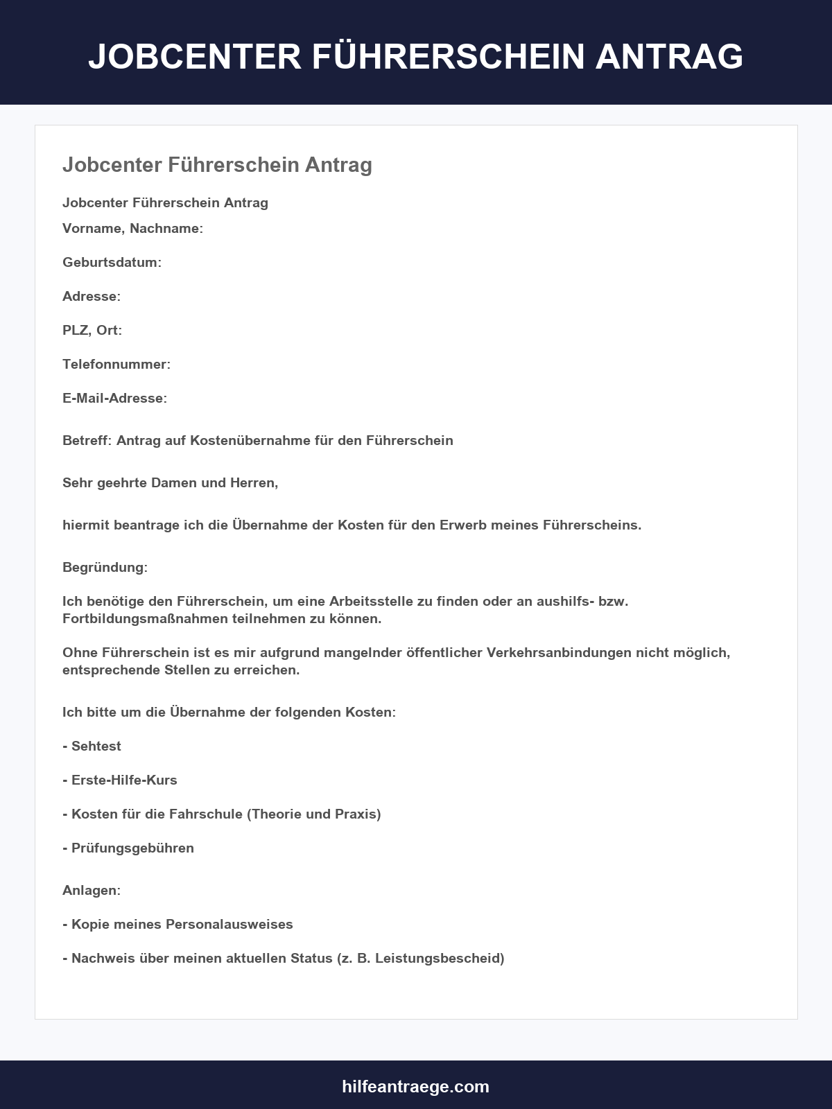 Jobcenter Führerschein Antrag