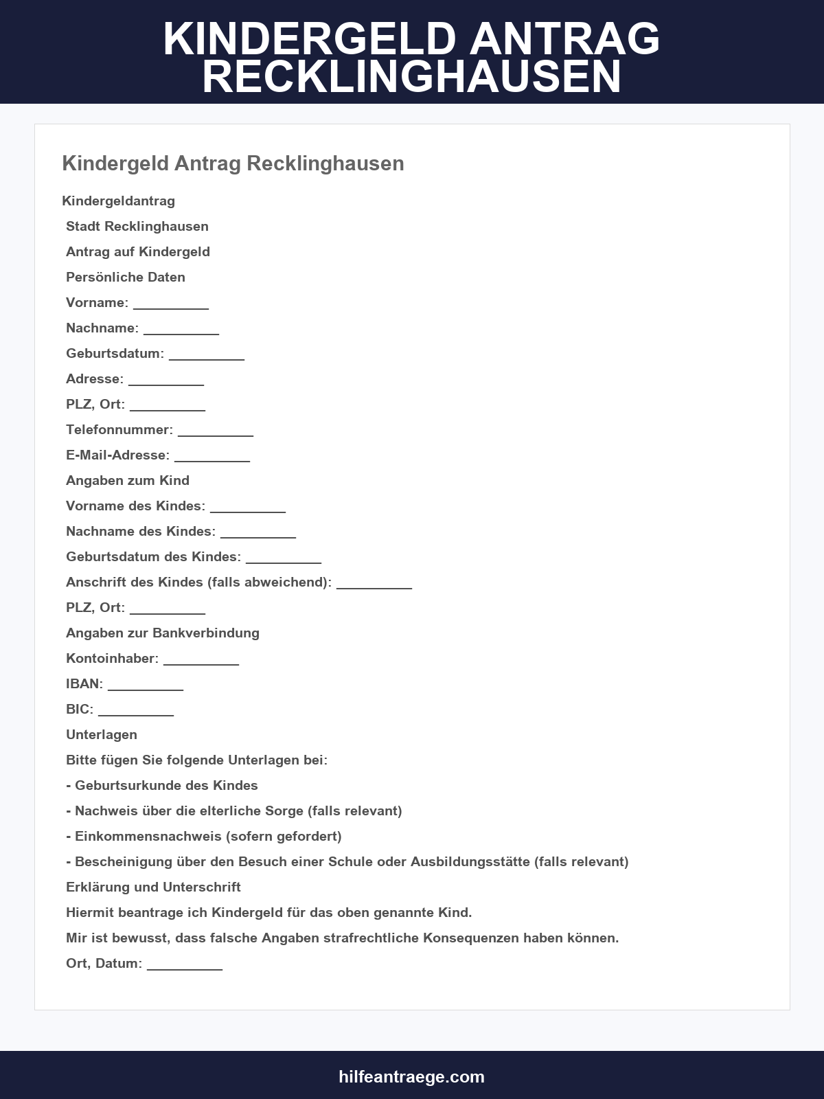 Kindergeld Antrag Recklinghausen