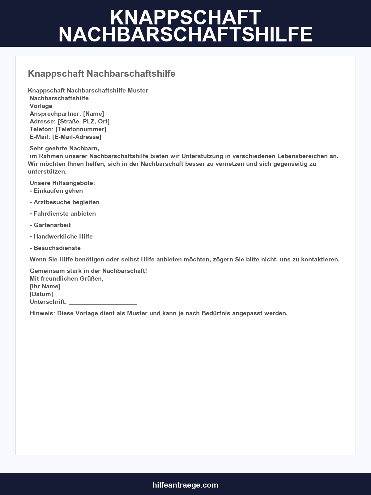 Knappschaft Nachbarschaftshilfe Formular