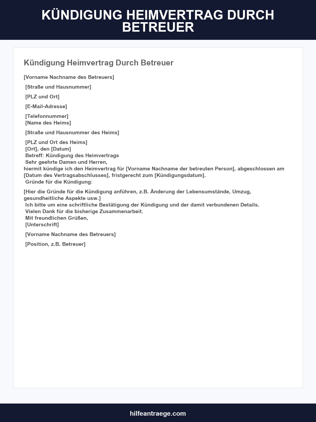 Kündigung Heimvertrag Durch Betreuer Muster