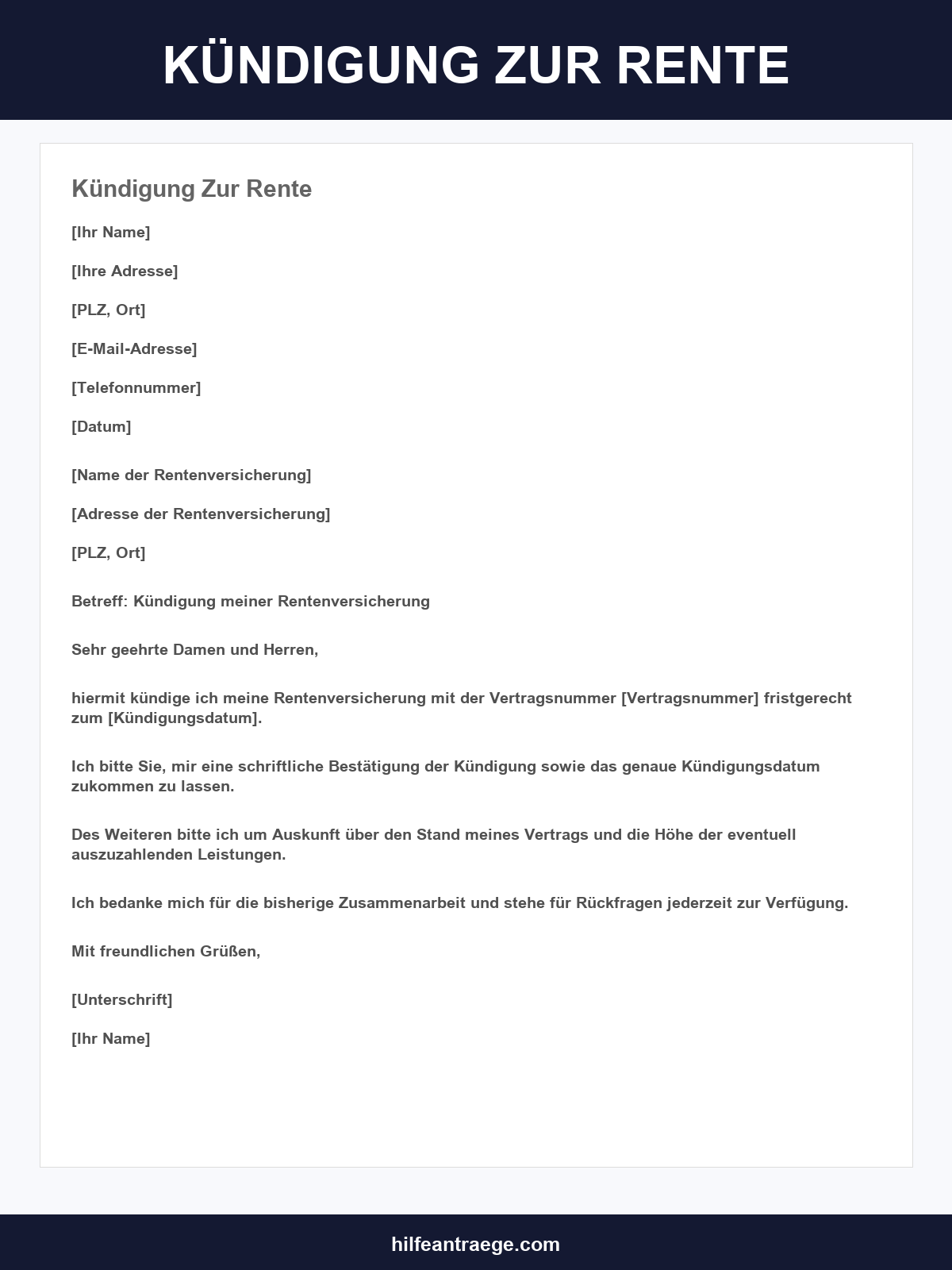 Kündigung Zur Rente Vorlage