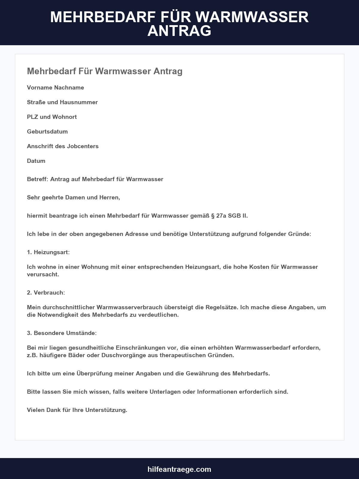 Mehrbedarf Für Warmwasser Antrag