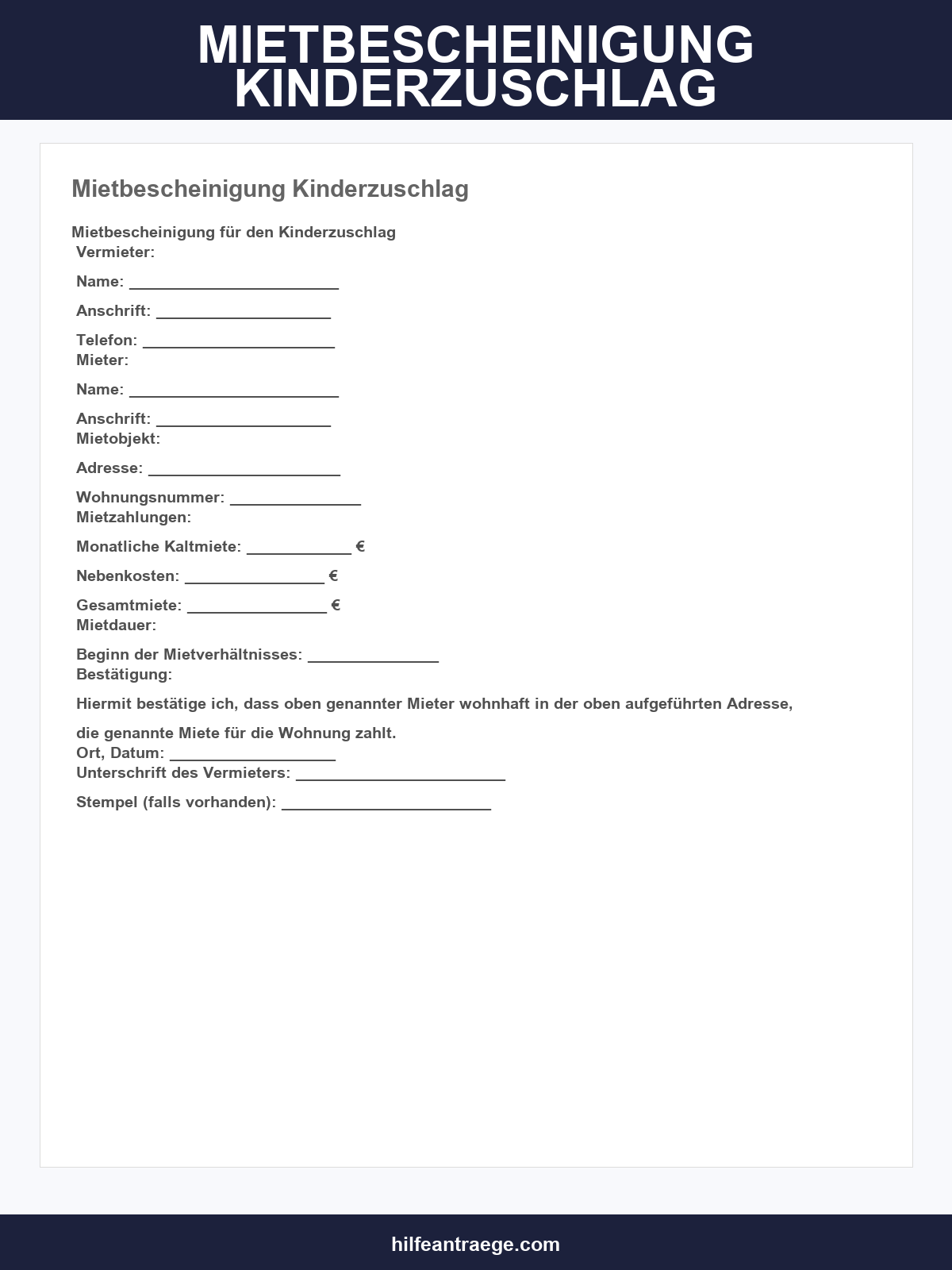 Mietbescheinigung Kinderzuschlag