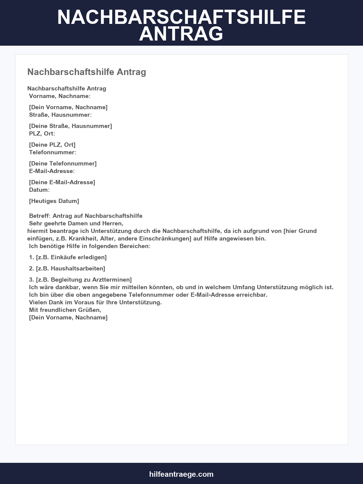 Nachbarschaftshilfe Antrag