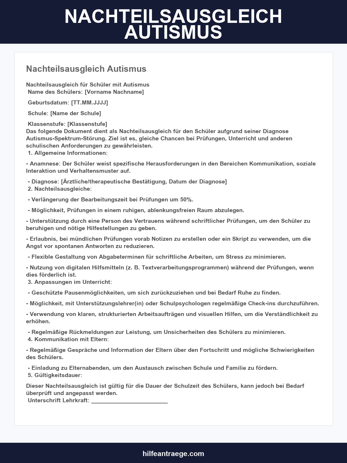 Nachteilsausgleich Autismus Vorlage