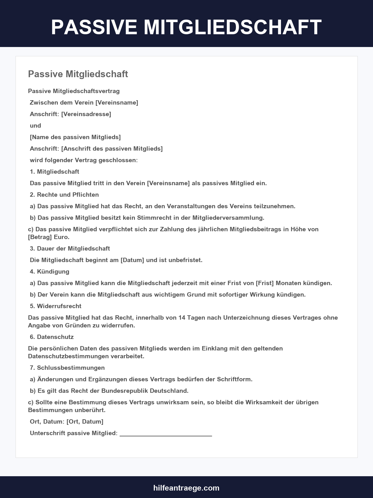 Passive Mitgliedschaft Vorlage