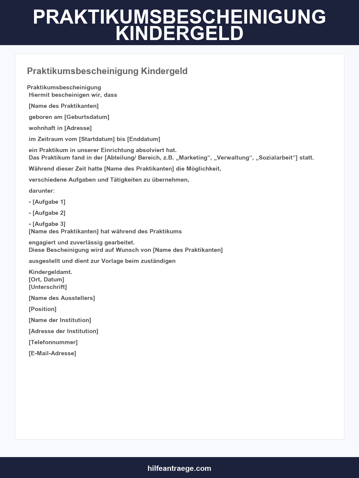 Praktikumsbescheinigung Kindergeld Vorlage