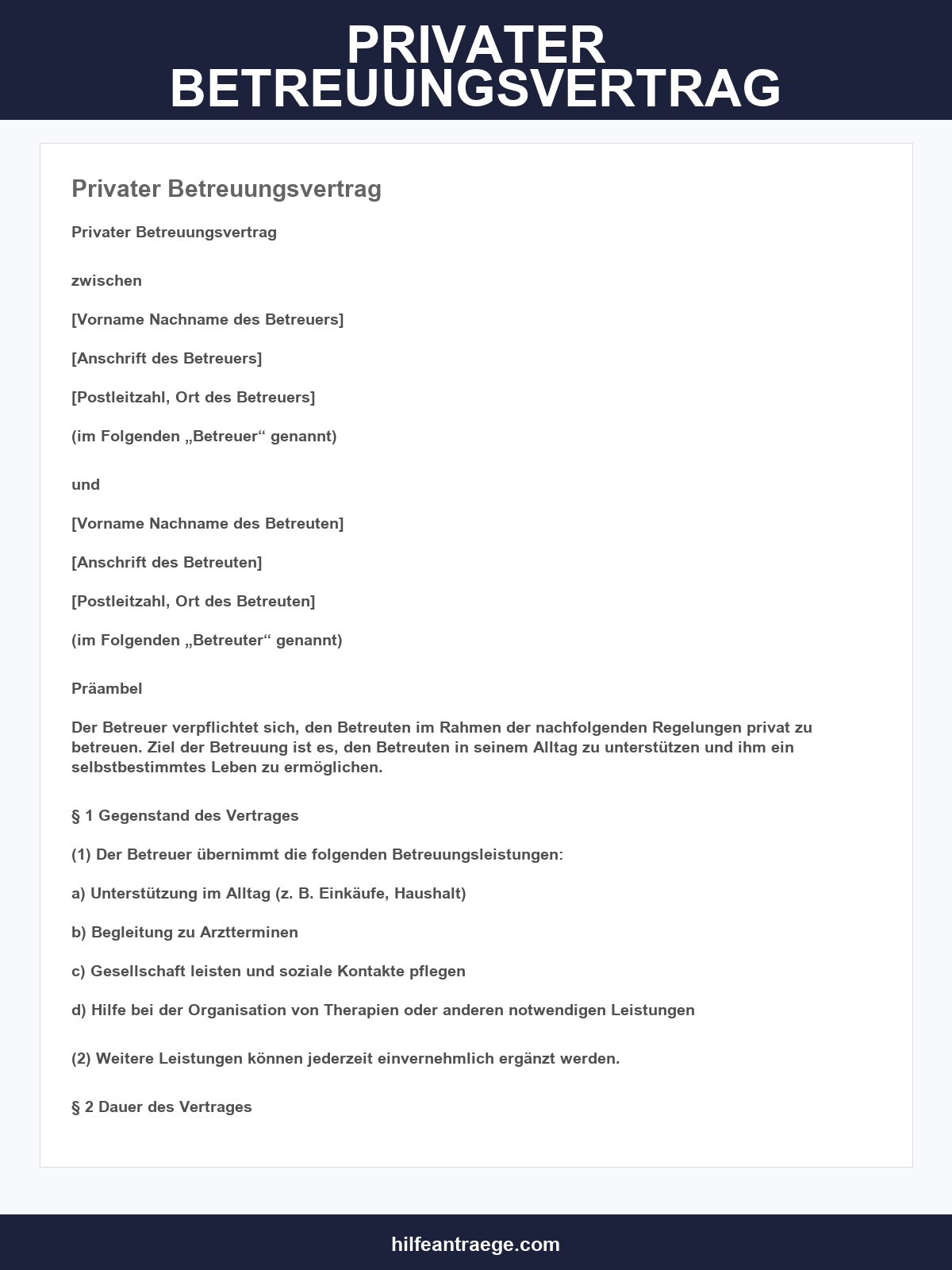 Privater Betreuungsvertrag Muster