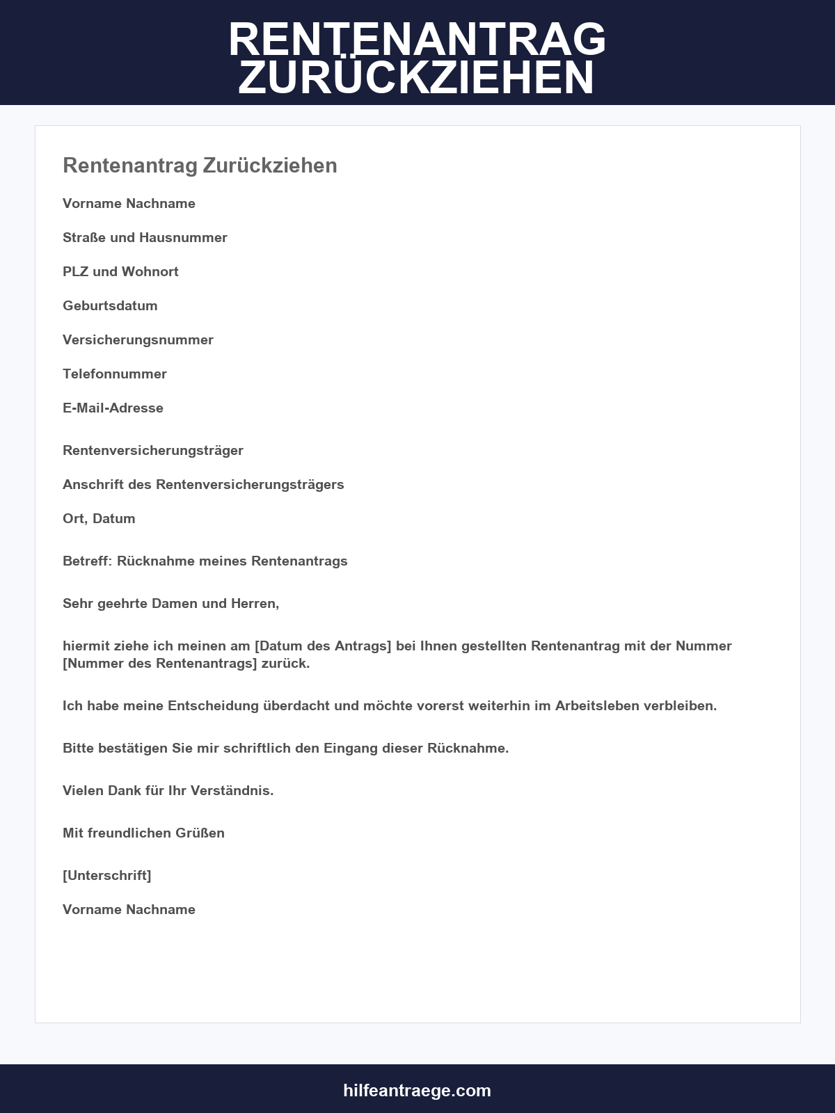 Rentenantrag Zurückziehen Muster