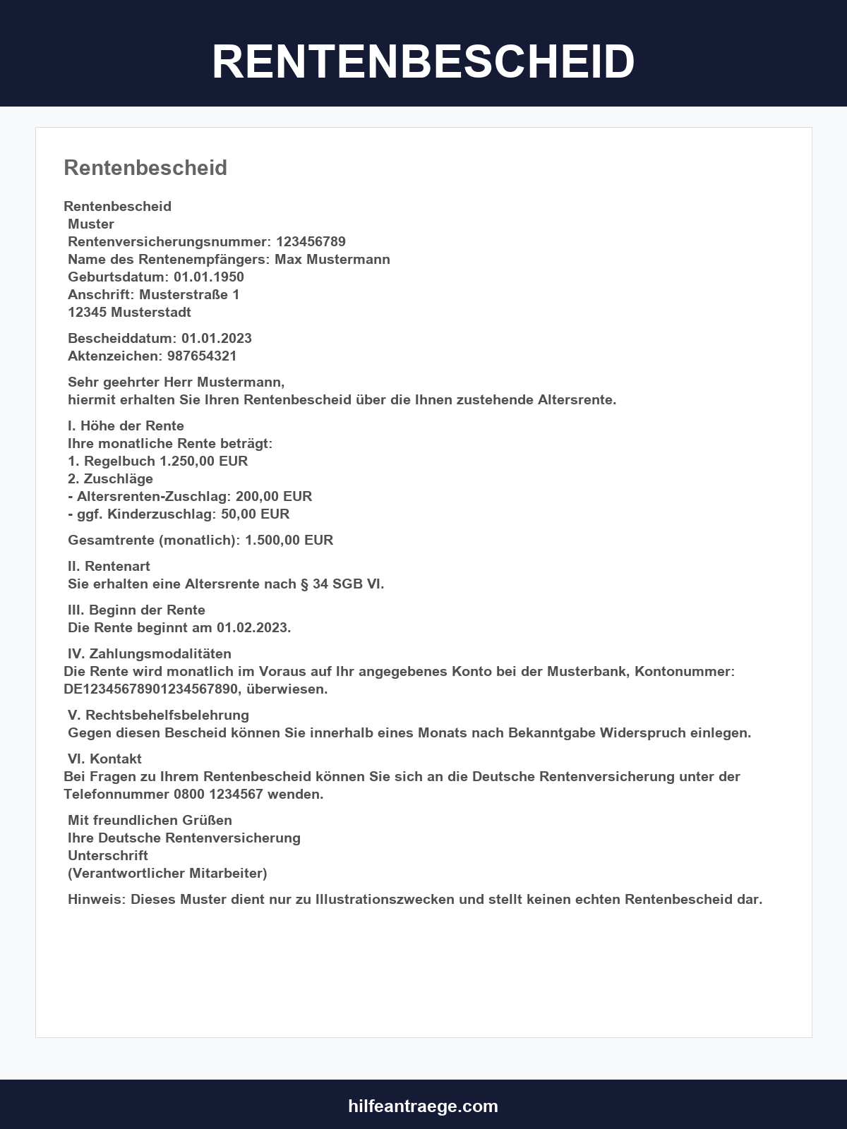 Rentenbescheid Muster