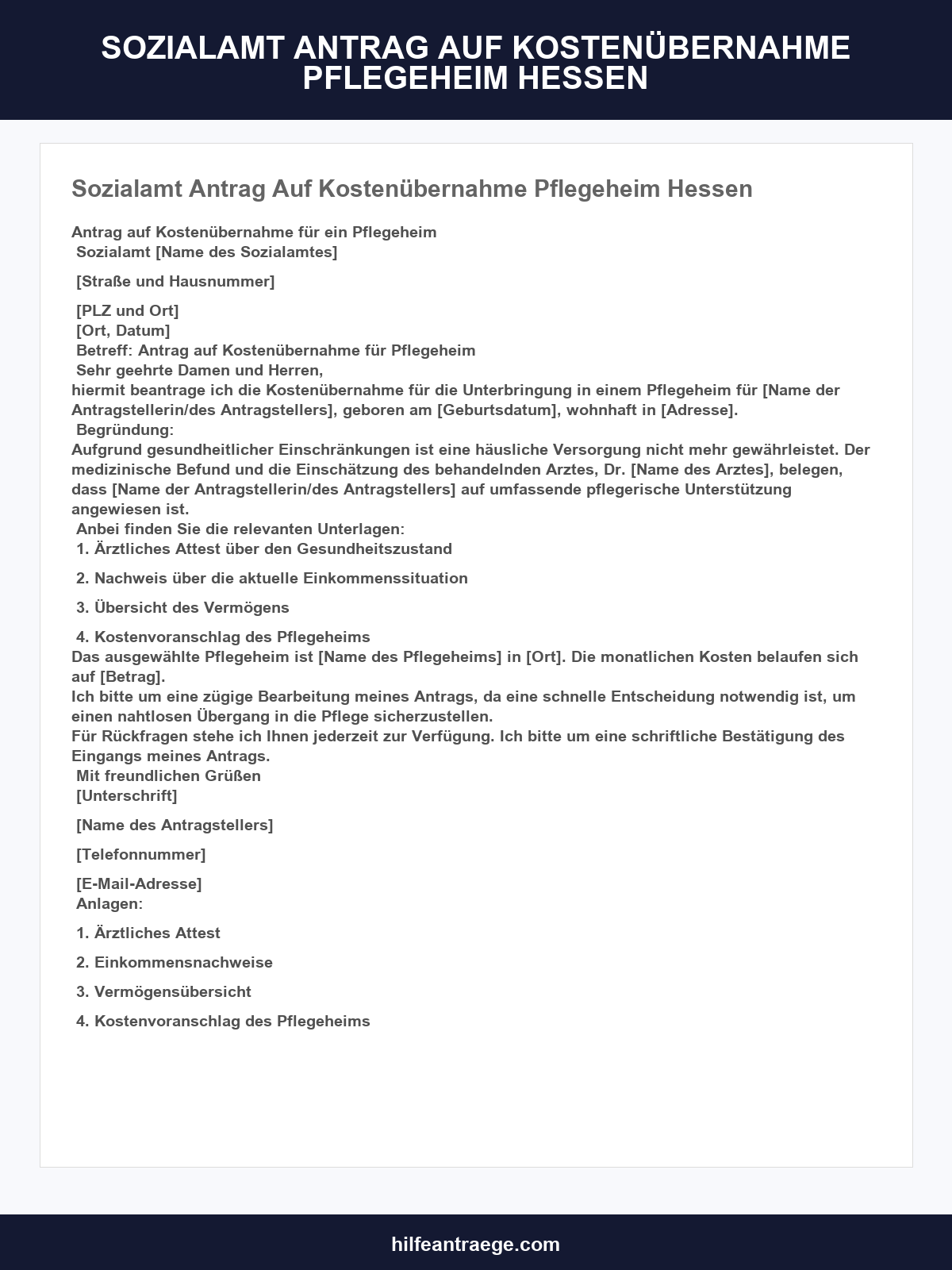 Sozialamt Antrag Auf Kostenübernahme Pflegeheim Hessen