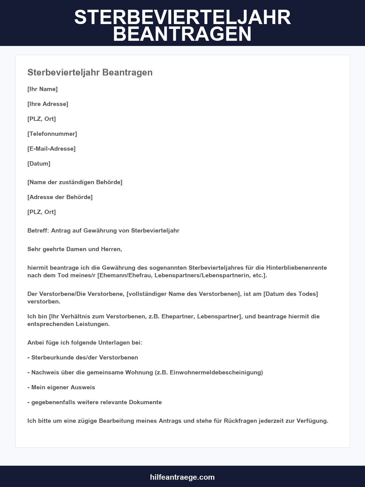 Sterbevierteljahr Beantragen Vordruck