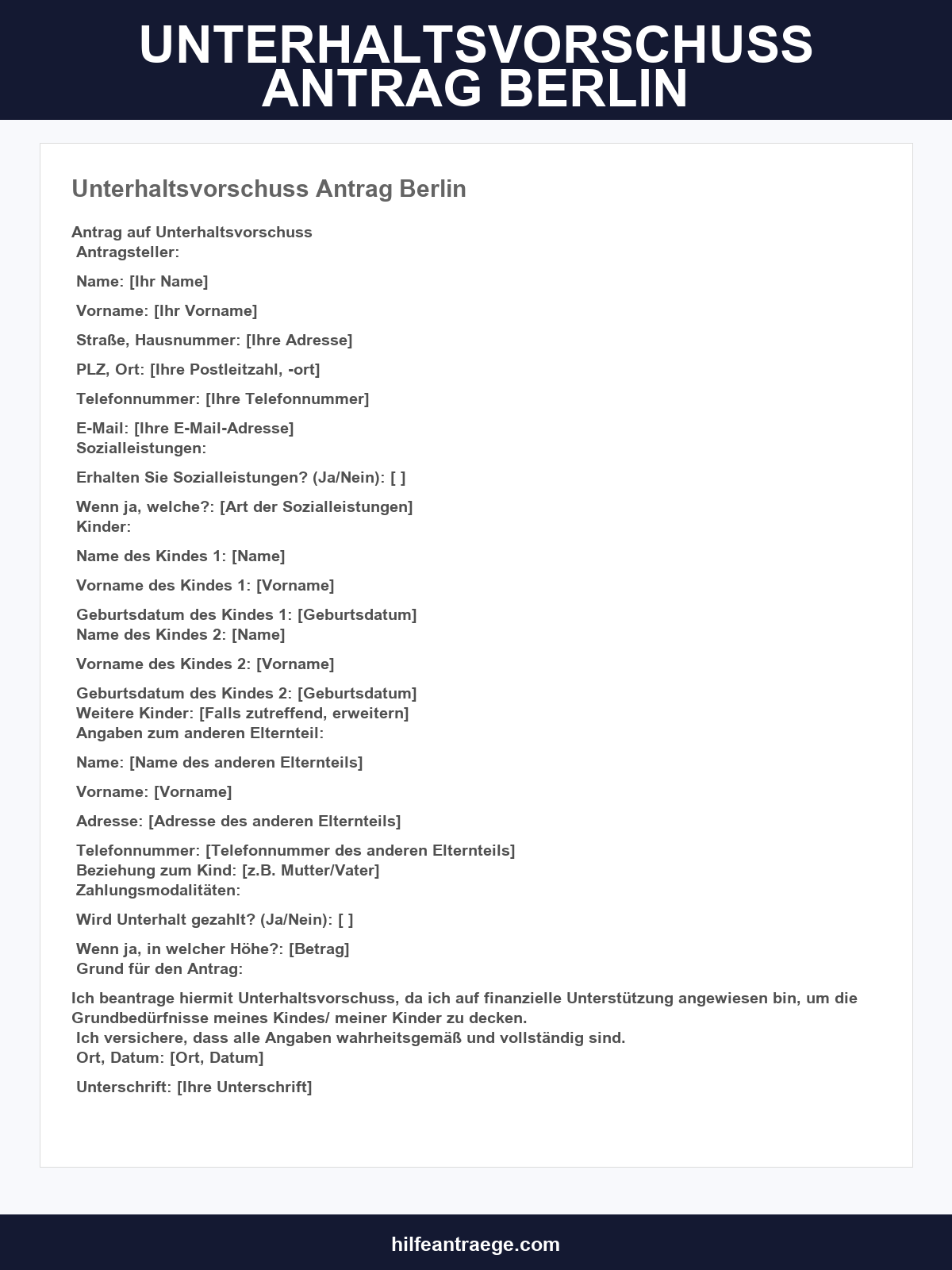 Unterhaltsvorschuss Antrag Berlin