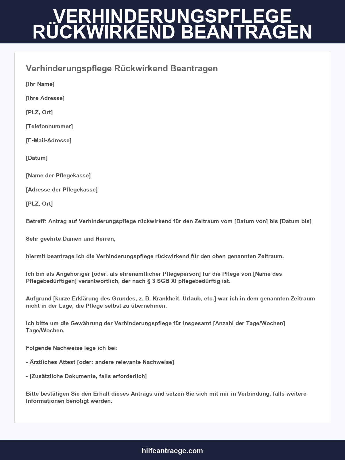 Verhinderungspflege Rückwirkend Beantragen Musterbrief