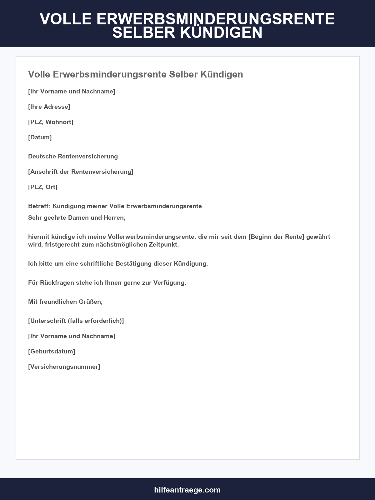 Volle Erwerbsminderungsrente Selber Kündigen Muster