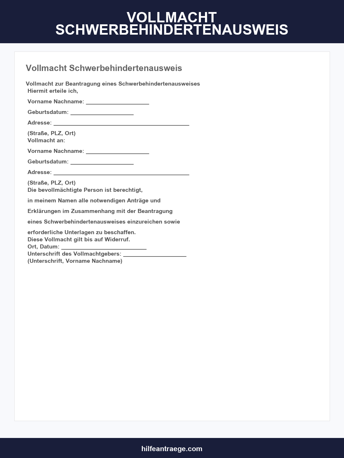 Vollmacht Schwerbehindertenausweis