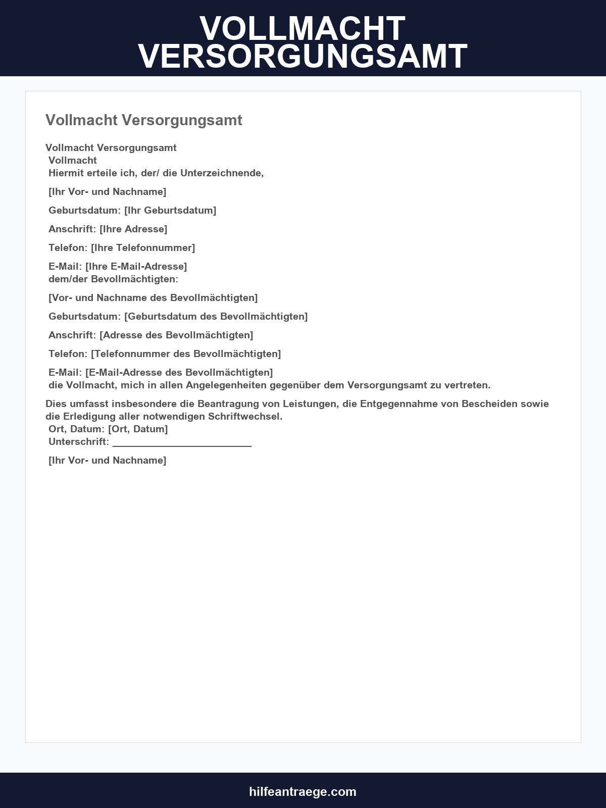 Vollmacht Versorgungsamt Muster
