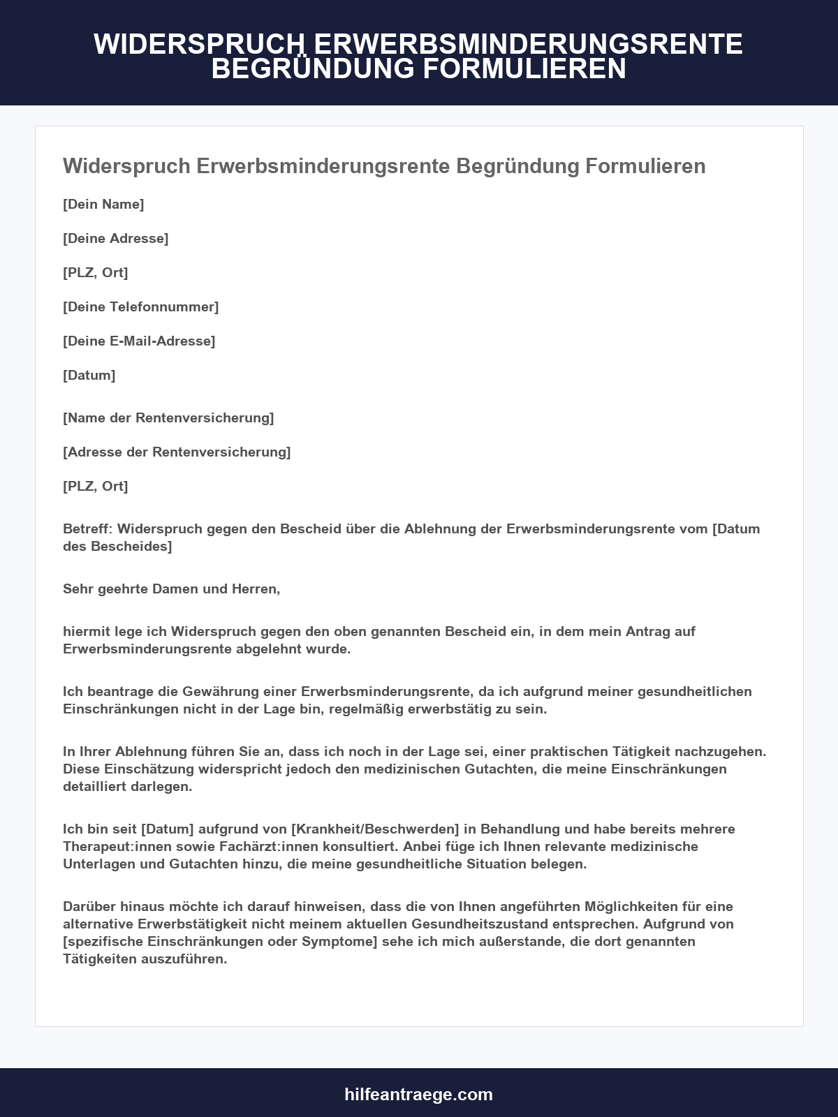 Widerspruch Erwerbsminderungsrente Begründung Formulieren